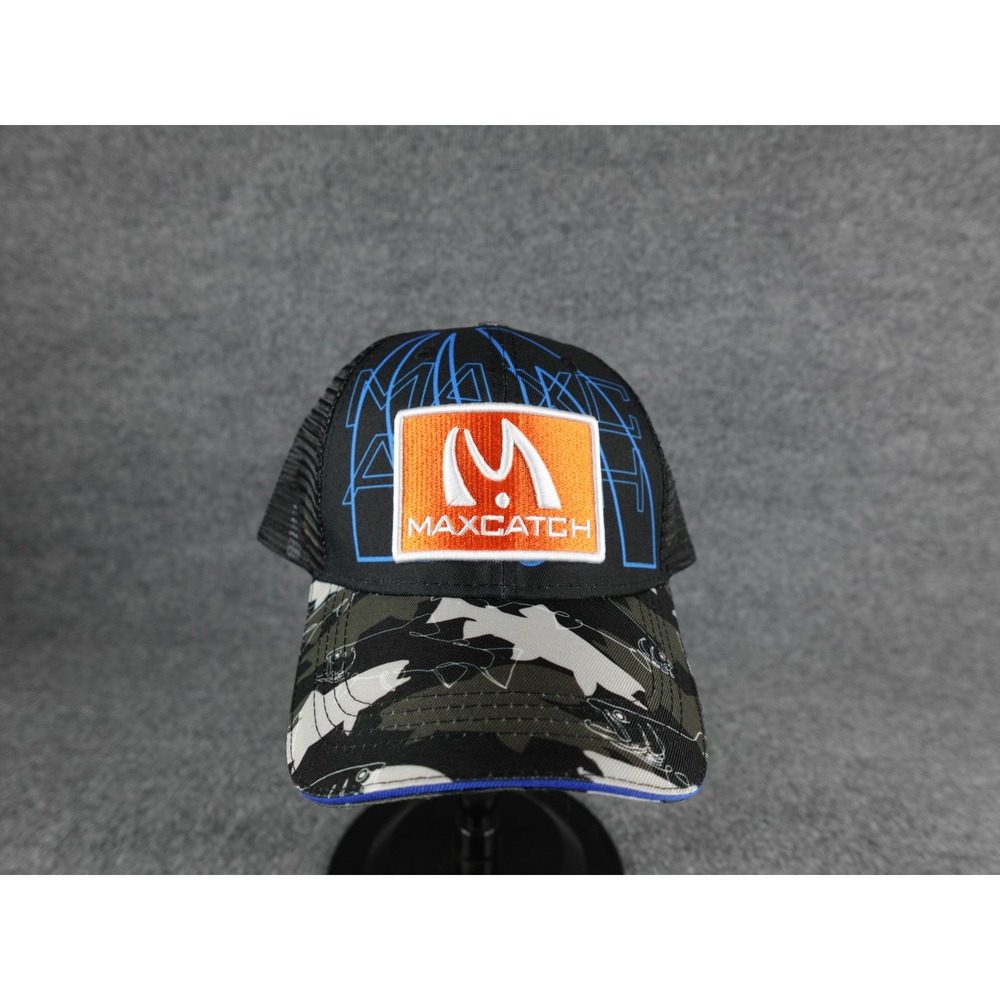 MAX CATCH Fishing Trucker Hat Black Camo Mesh Adjustable Snapback Cap